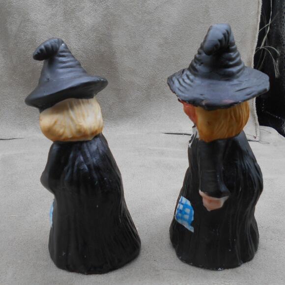 Vintage Flambro Ceramic Pumpkin Face Witch Set 2 Halloween - Picture 5 of 8